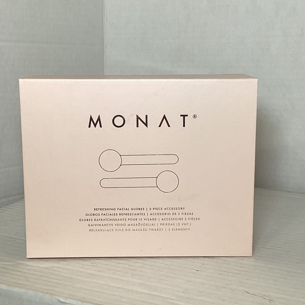 Monat Refreshing Facial Globes 2-Piece Glass Cooling Skin Massager Set Pink Box